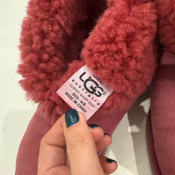 UGG Classic Short Boots 8 Pink Sheepskin Suede Slip-On Warm Winter Booties - Picture 10 of 13